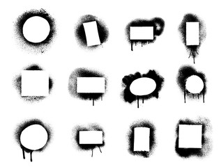 Set of Spray graffiti stencil template rectangle, circle, square. Vector illustration. Isolated on white background - obrazy, fototapety, plakaty