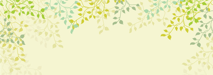 Obraz na płótnie Canvas Spring background of ivy vines and leaves on pretty floral yellow or beige border, editable vector decoration