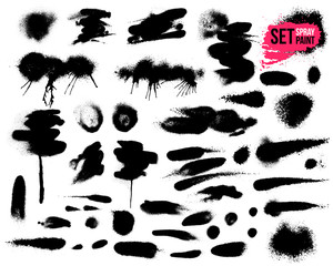 Set of spray paint banner. Spray paint abstract lines & drips. Vector illustration. Isolated on white background.