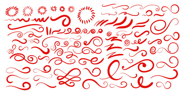 Set of Swashes, swoops, scribbles, and squiggles for typography emphasis. Vector illustration. Isolated on white background.