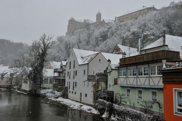 Fototapeta na wymiar Harburg castle in winter (Bavaria, Germany)