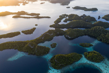 Sunrise and Limestone Islands of Pef in Raja Ampat