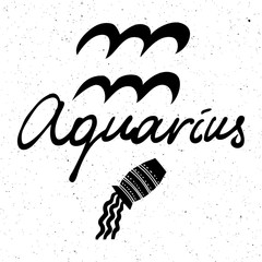Aquarius zodiac hand drawing sign for horoscope. Usable for mystic  occult  palmistry and witchcraft alchemy. Vector.