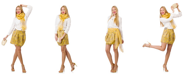 Collage of woman in fashion look isolated on white
