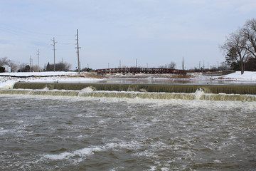 Low-head dam along the Flint River in Flint, Michigan