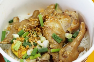 Chicken noodle with egg at street food