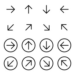 Thin line black arrow icons vector set. Vector illustration.
