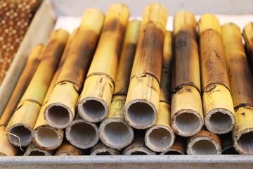 glutinous rice with coconut milk roasted in bamboo