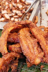 Fried pork with garlic in street food