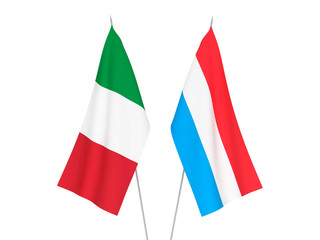 National fabric flags of Italy and Luxembourg isolated on white background. 3d rendering illustration.