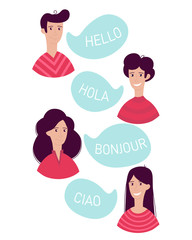 Hello in different languages of the world. Communication between people, a greeting. © inna_tan