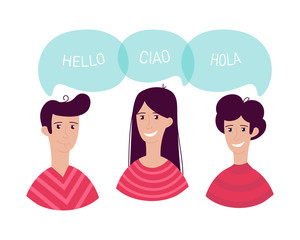 Hello in different languages of the world. Communication between people, a greeting. © inna_tan