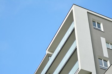 Modern apartment buildings on a sunny day with a blue sky. Facade of a modern apartment building