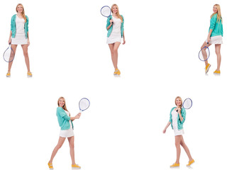 Young beautiful lady playing tennis isolated on white 