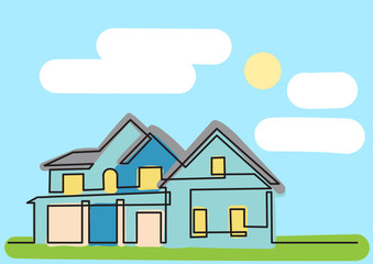 continuous line drawing of residential house