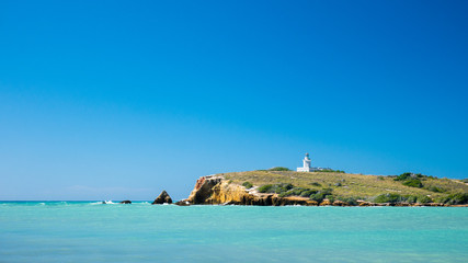 Nice view of a turquoise sea of the Caribbean. One of the most beautiful places in Puerto Rico - Los Morrillos, Cabo Rojo, Puerto Rico.
