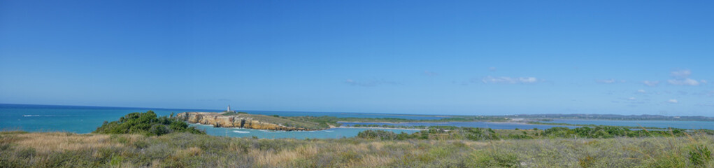 Nice view of a turquoise sea of the Caribbean. One of the most beautiful places in Puerto Rico - Los Morrillos, Cabo Rojo, Puerto Rico.