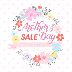 Mothers Day special offer.Mothers Day - Hand painted lettering with floral elements,leaves and flowers. Mothers Day sale banner perfect for prints,flyers,cards,promos,holiday invitations and more.