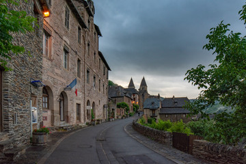 medieval village Conques out of a fairy book in the region of occitania