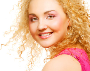 blonde with curly hair 
