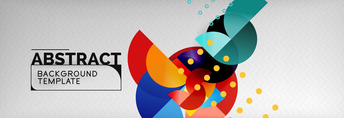 Circle vector abstract geometric background, color round shapes composition on grey