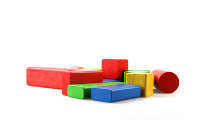 Studio Shot Of Colorful Toy Blocks Against White Background