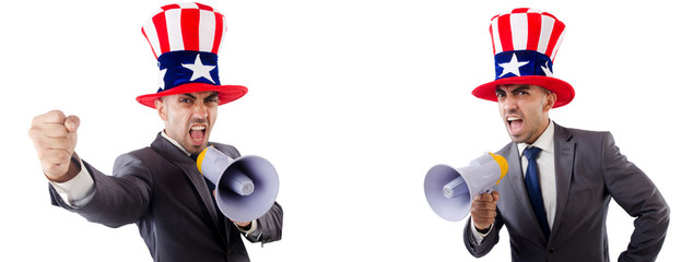 Man with american hat with megaphone 