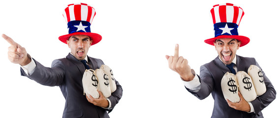 Man with american hat with moneybags 