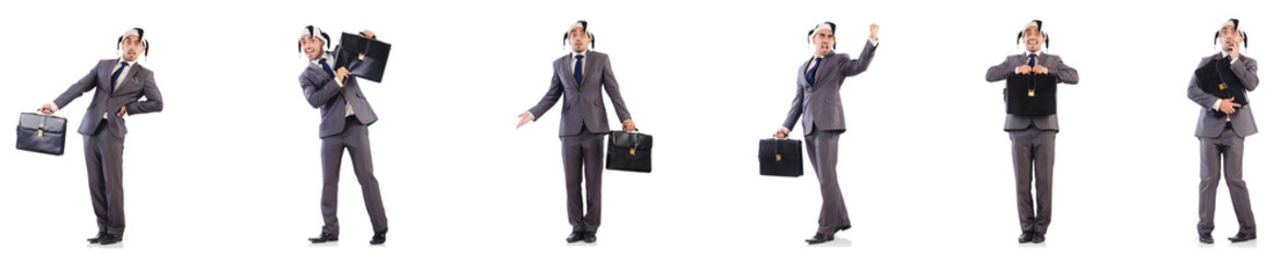 Funny clown businessman with briefcase 