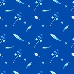 Seamless pattern with plant elements of flowers, leaves, branches.