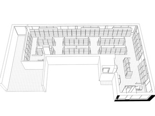 shop, store, contour visualization, 3D illustration, sketch, outline