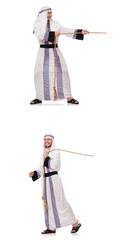 Arab man pulling rope in tug of war concept 