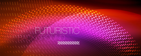 Obraz premium Glowing light particles in dark neon space, magic glow shiny abstract background