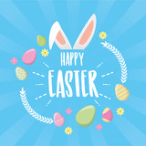 happy easter ears flowers eggs