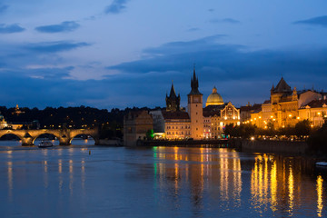 Fototapeta na wymiar Beautiful Cityscape of Prague at night with Charles Bridge(Karluv Most) over Vltava river