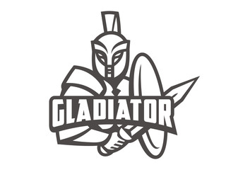 Gladiator logo. Vector format, available for editing. Black and white variant. White background.