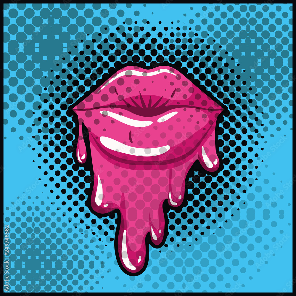 Wall mural female lips dripping pop art style