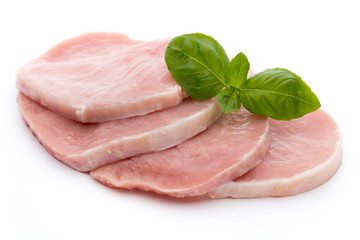 Fresh raw beef steak isolated on white background, top view.