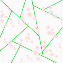 illustration with geometric lines and cherry flowers