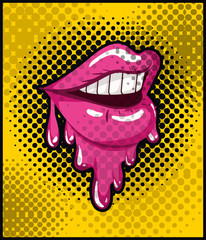 female mouth dripping pop art style