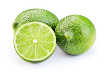 fresh lime fruits isolated on white background