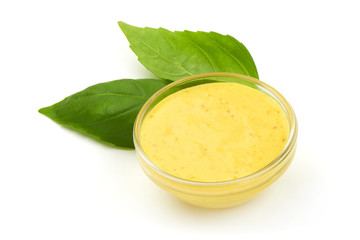 Curry sauce in bowl, close-up, isolated on white background