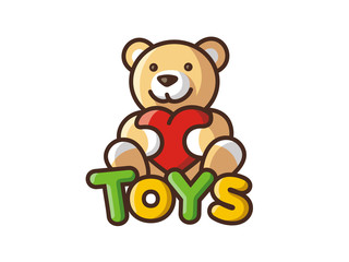 Toys logo. Vector template of a bear. Children's shop. Positive character. White background.