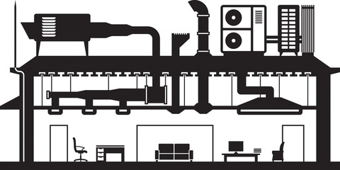 Central air conditioning system for building - vector illustration