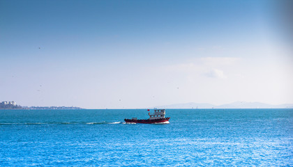 small ship in the sea