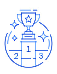 Blue multiplay icon line trophy cup on the podium