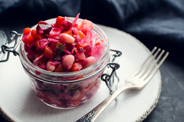Vinaigrette salad with fermented vegetables and beetroot