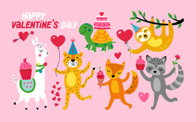 Valentine's day cute animals set