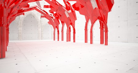 Abstract  concrete gothic interior with glass. 3D illustration and rendering.