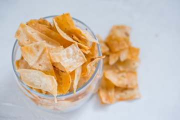 pita chips.Homemade Crunchy Pita Chips made with whole wheat.chips from Armenian lavash.copy spase